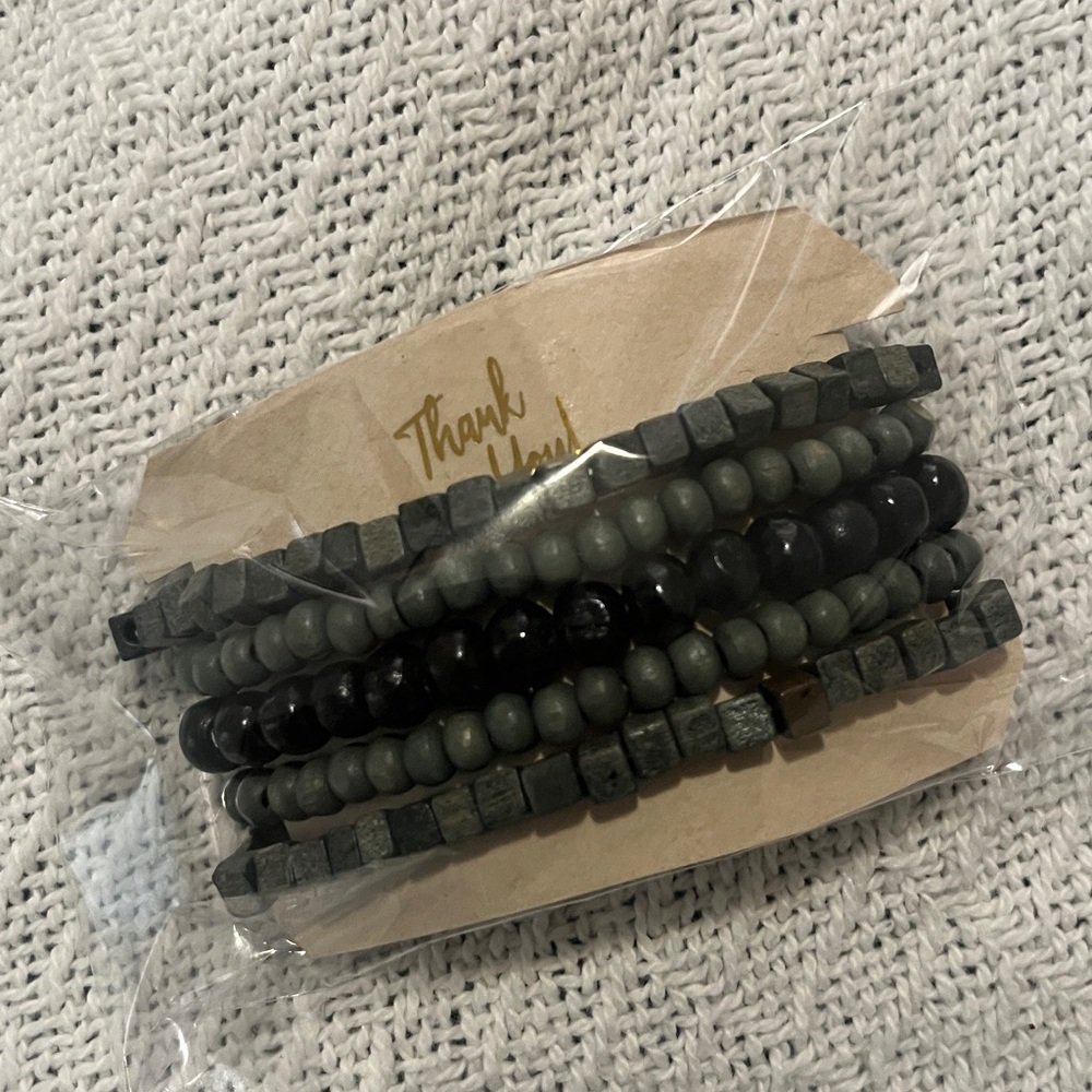Men's Green and Black Stacked Beaded Bracelet Set